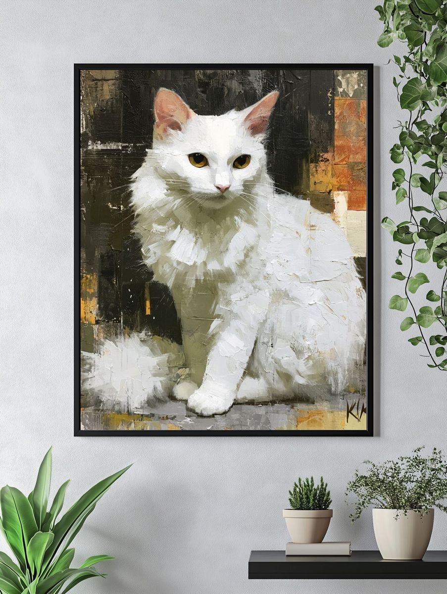 White Cat Portrait Fine-Art Poster. — room view 4