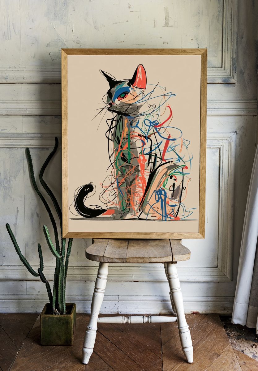 Abstract Cat Illustration Poster. — room view 1