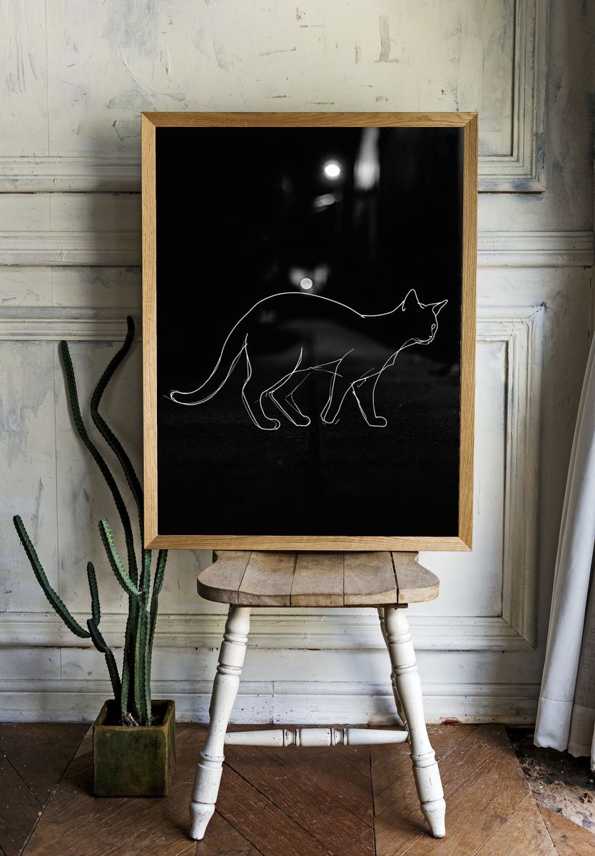 Cat Line Art Poster. room preview