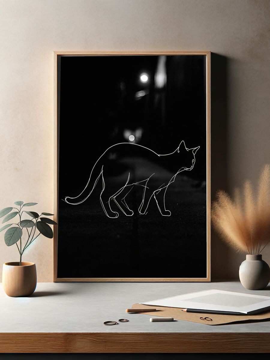 Cat Line Art Poster. — room view 2