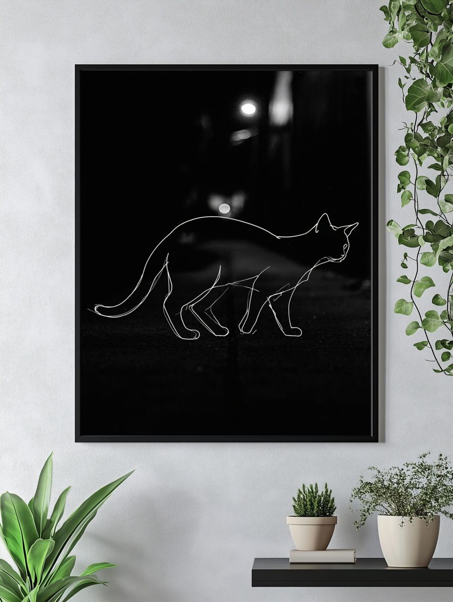 Cat Line Art Poster. — room view 4