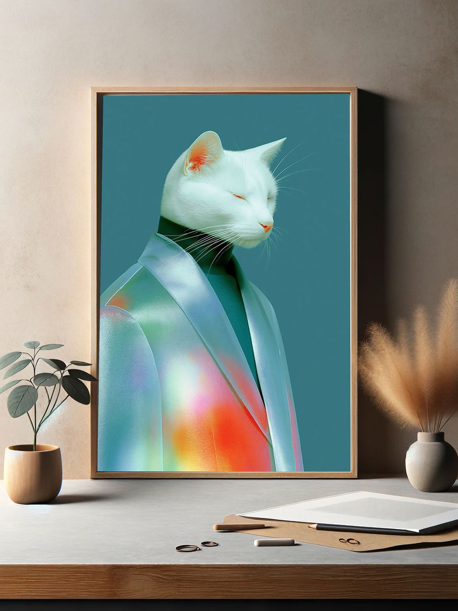 Cat Portrait Digital Art Poster. — room view 2