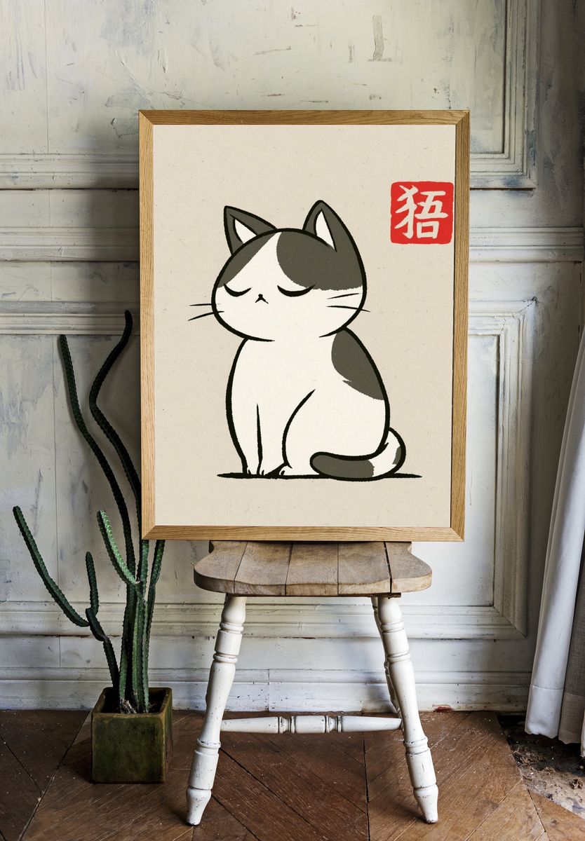 Sleeping Cat Ink Poster. room preview