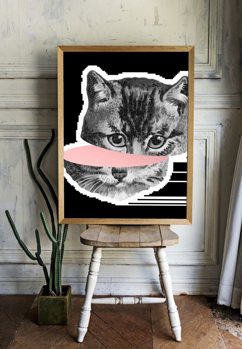 Whimsical Cat Portrait Print. — room view 1