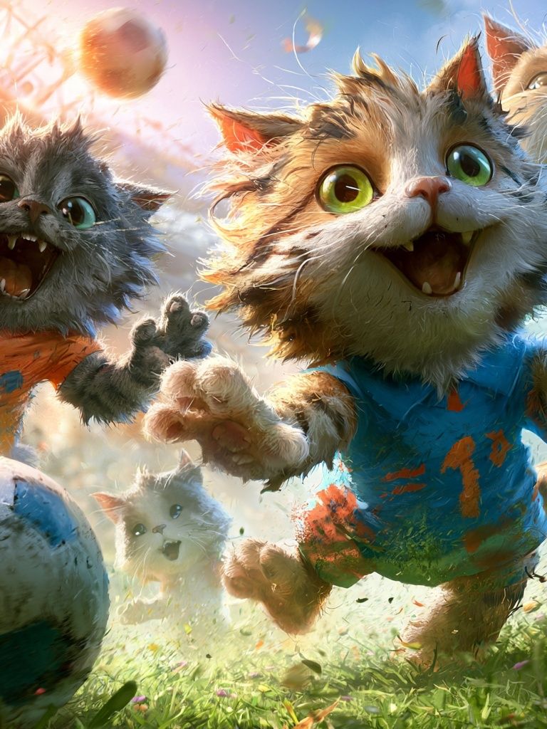 Playful Soccer Cats Illustration Poster. poster detail