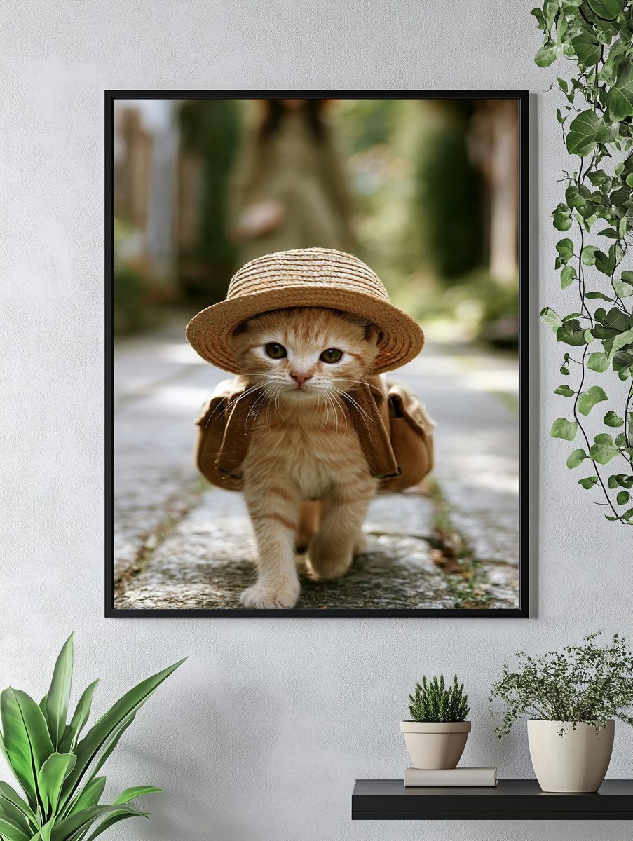 Straw Hat Kitten Photography Poster. — room view 4