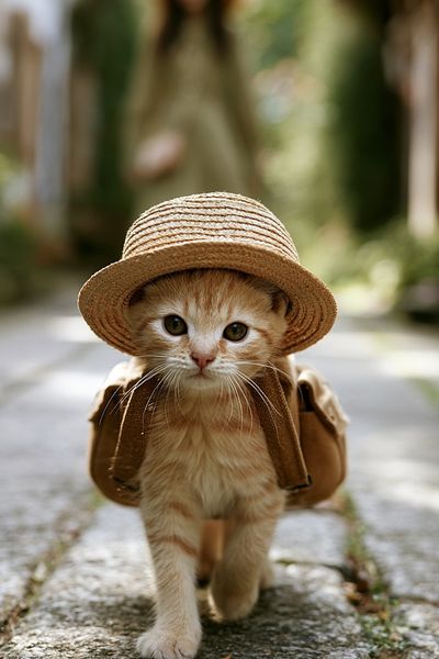 Straw Hat Kitten Photography Poster.