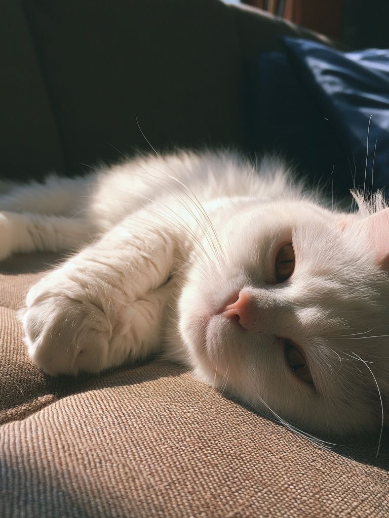 White Cat Sunlit Sofa Poster. poster — animals art