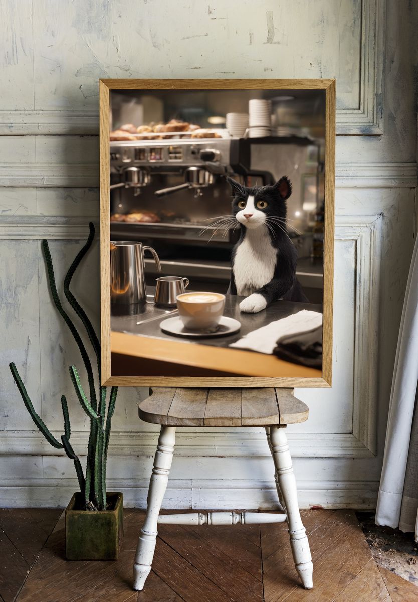Tuxedo Cat Café Poster. — room view 1