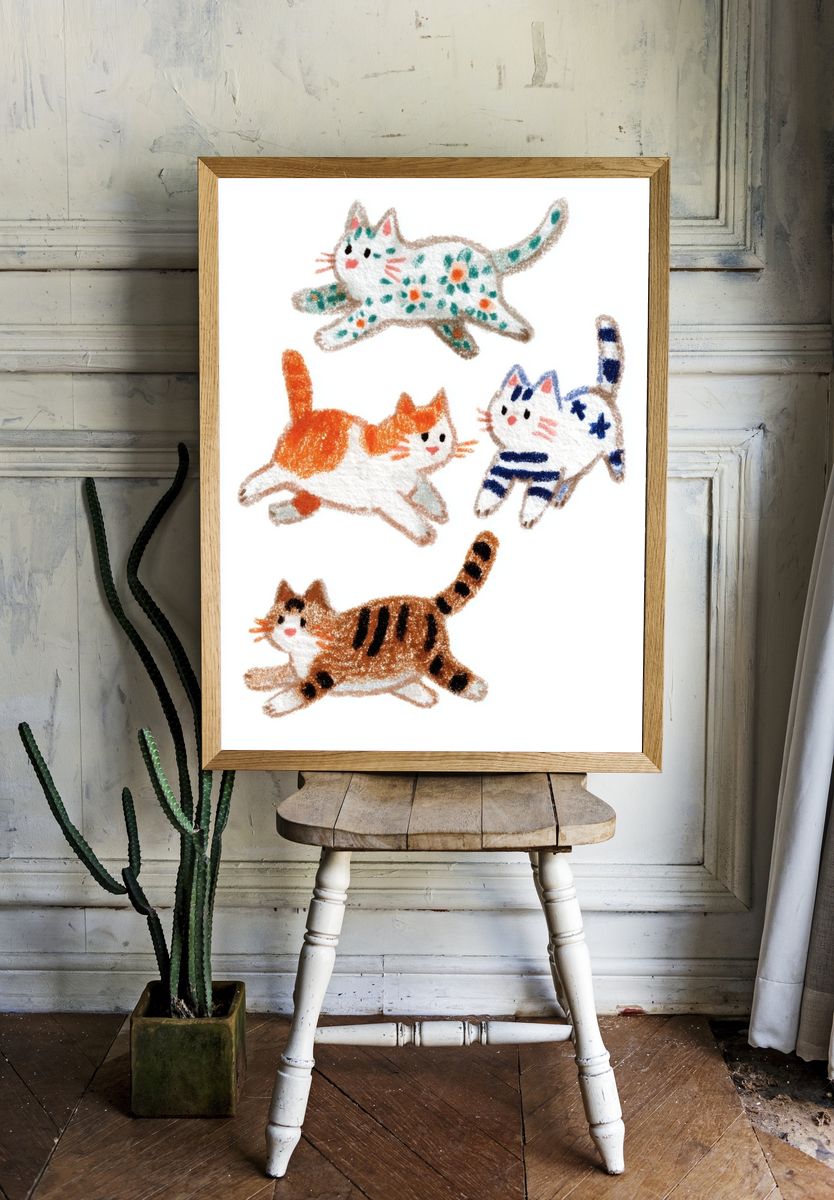 Playful Cats Illustration Poster. room preview