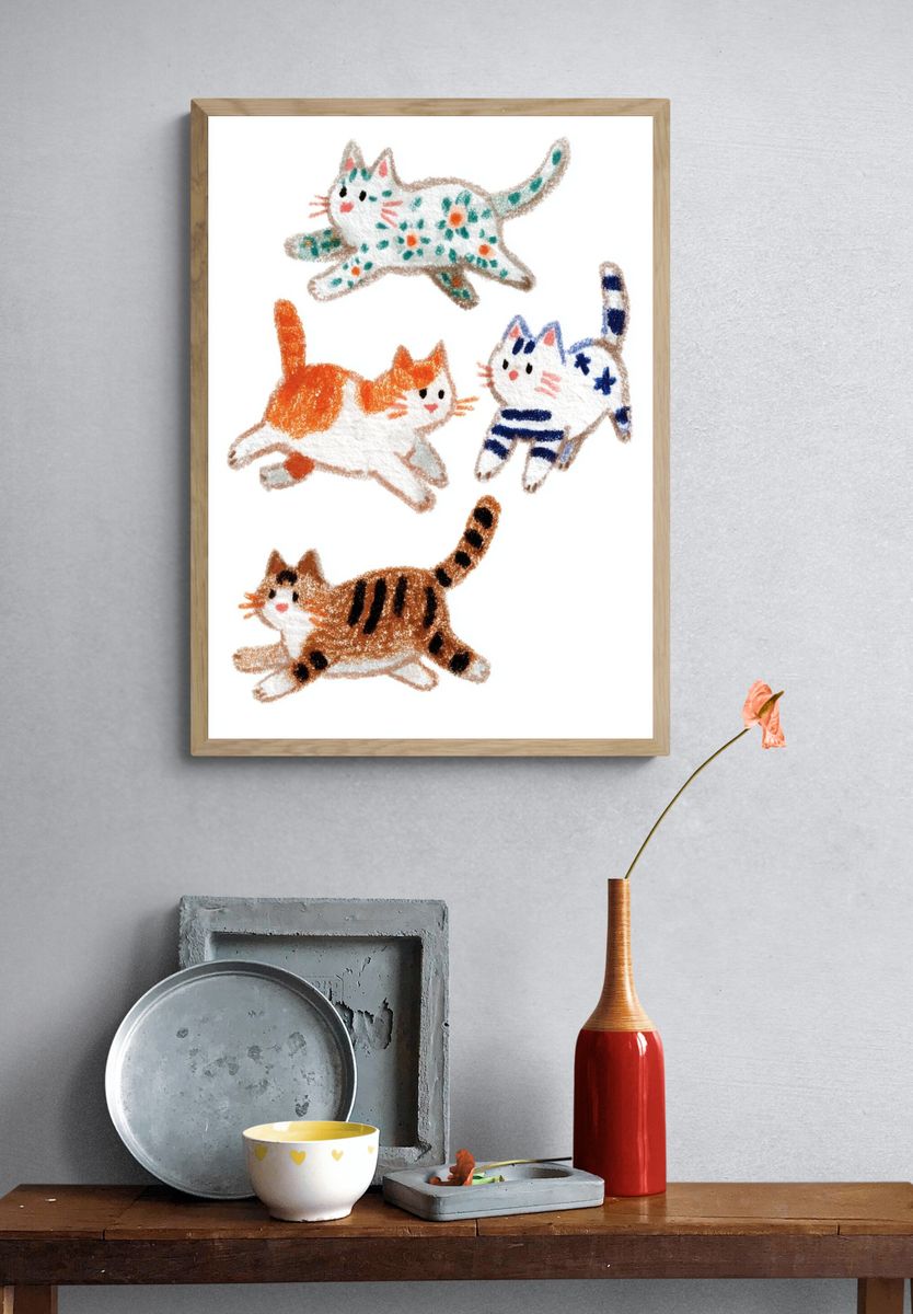 Playful Cats Illustration Poster. — room view 3