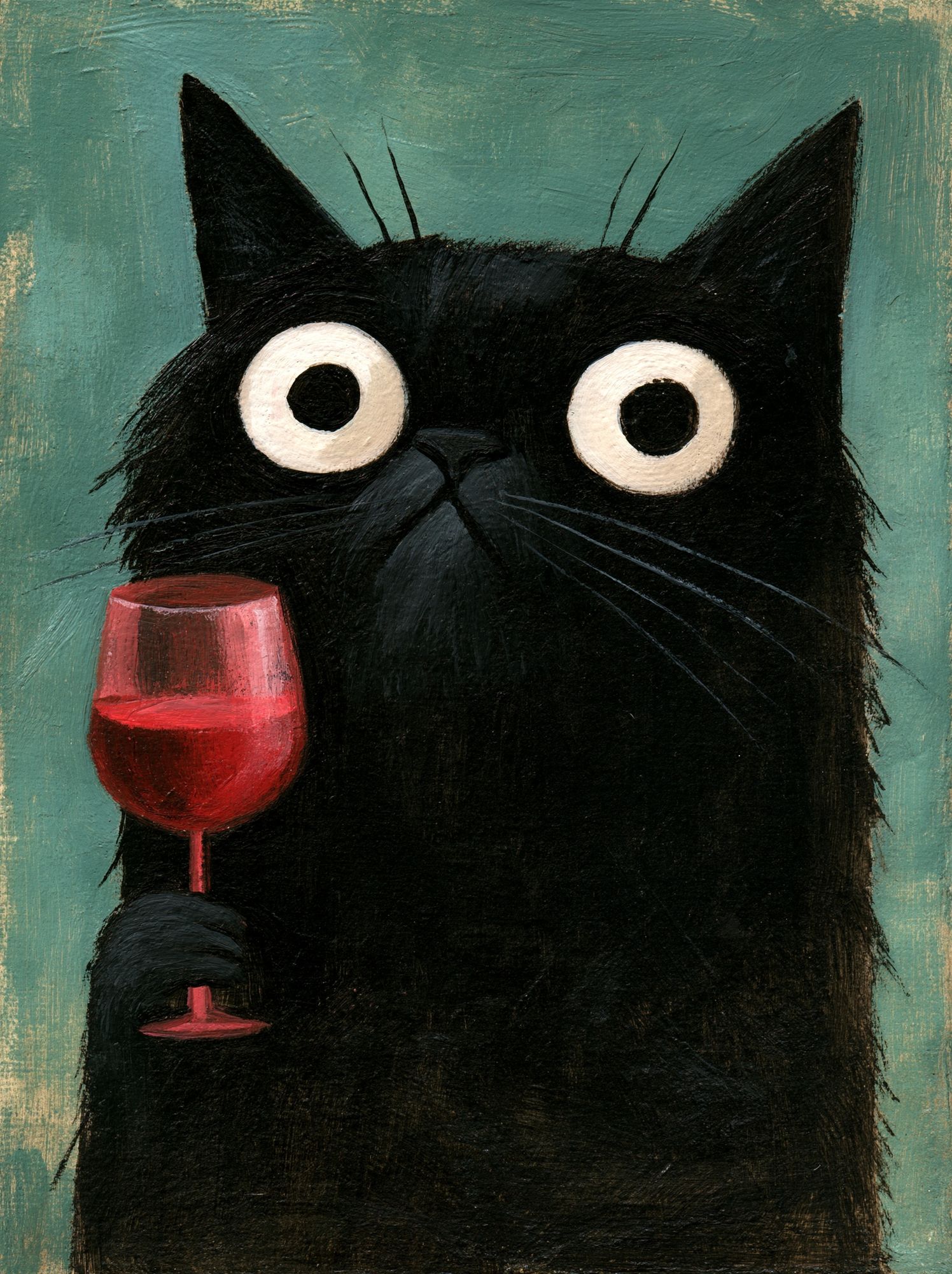 Black Cat with Wine Illustration Poster. poster detail