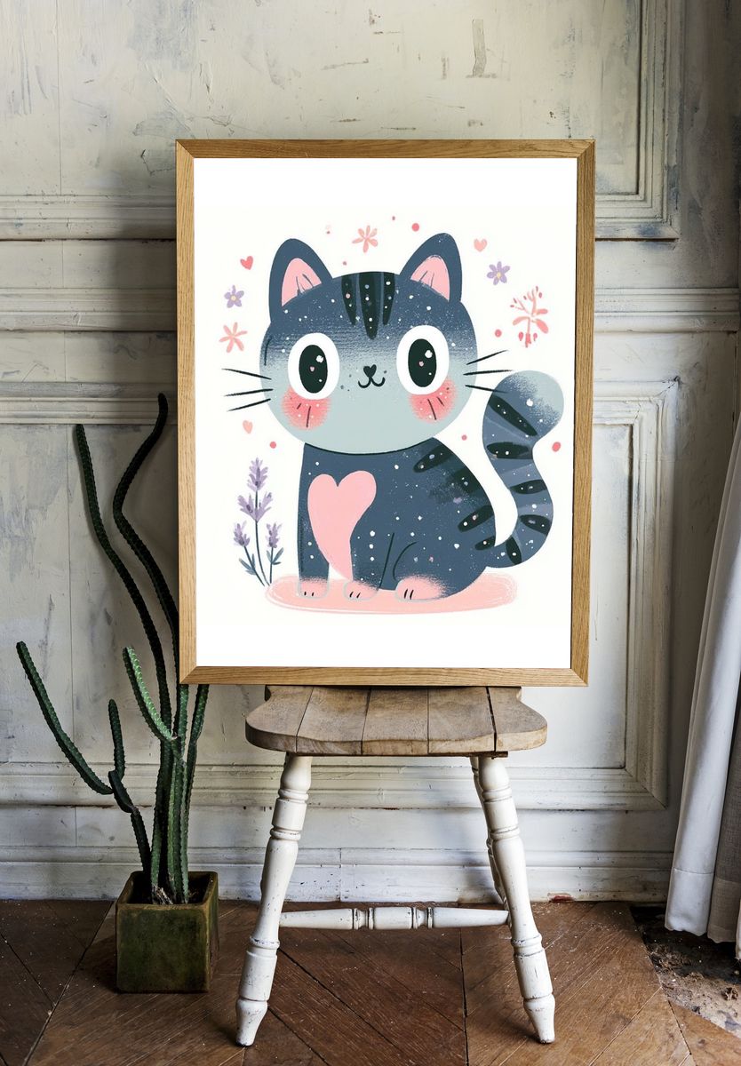 Cute Cat Illustration Poster. room preview