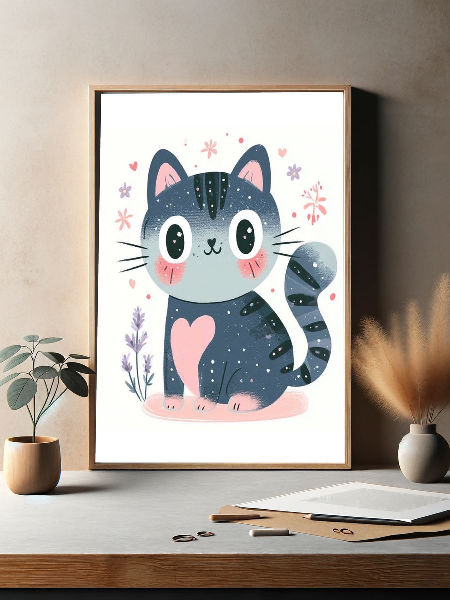 Cute Cat Illustration Poster. — room view 2