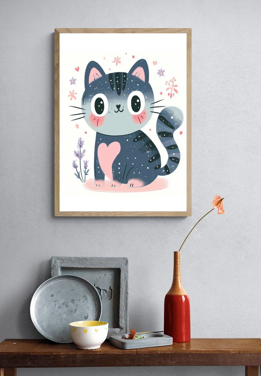 Cute Cat Illustration Poster. — room view 3