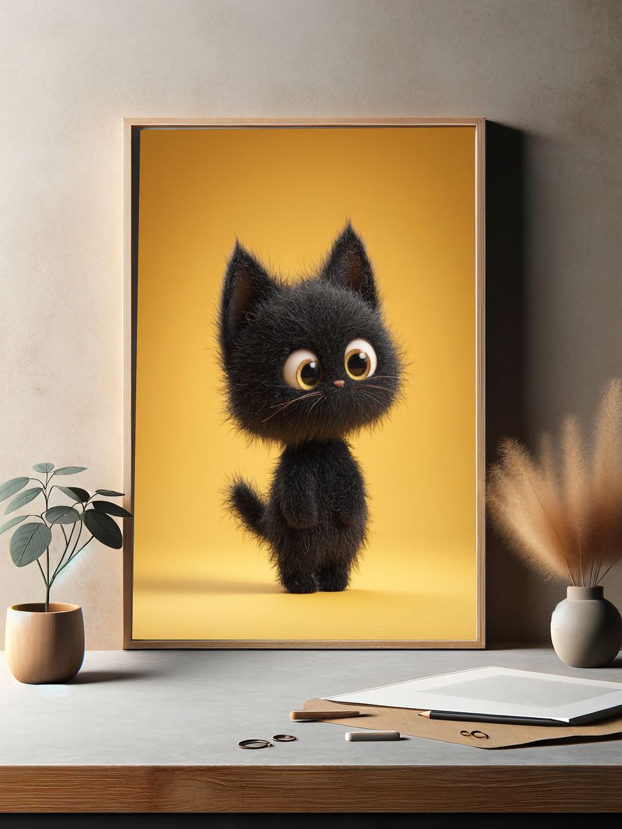Cute Black Cat Illustration Poster. — room view 2