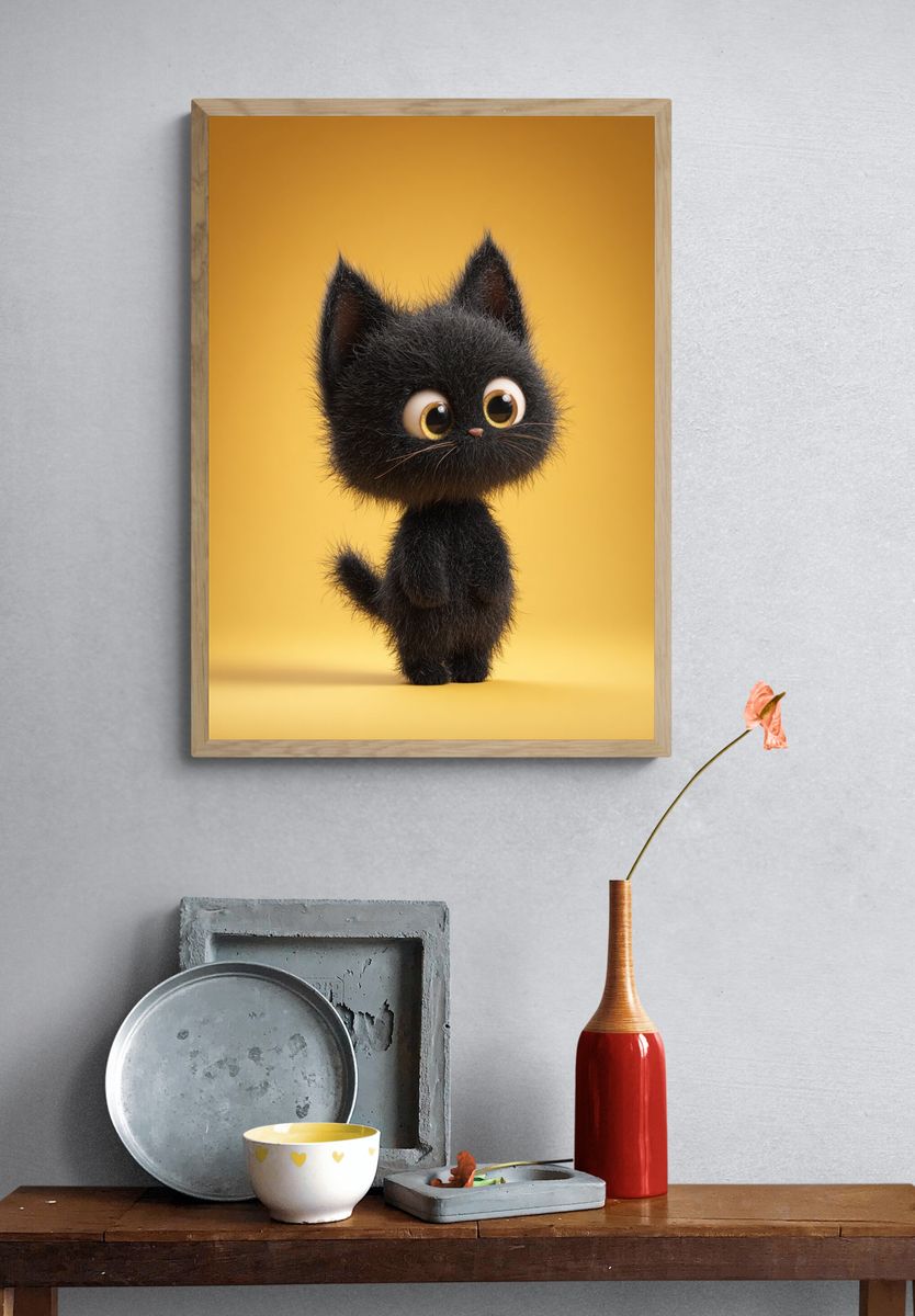 Cute Black Cat Illustration Poster. — room view 3