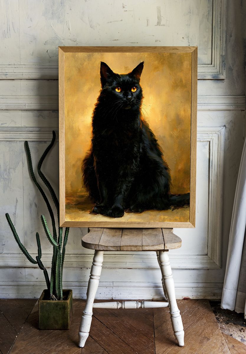 Black Cat Gold Glow Poster. room preview