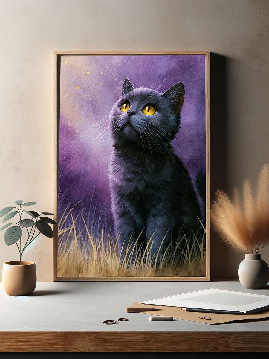 Black Cat Moonlit Portrait Poster. — room view 2