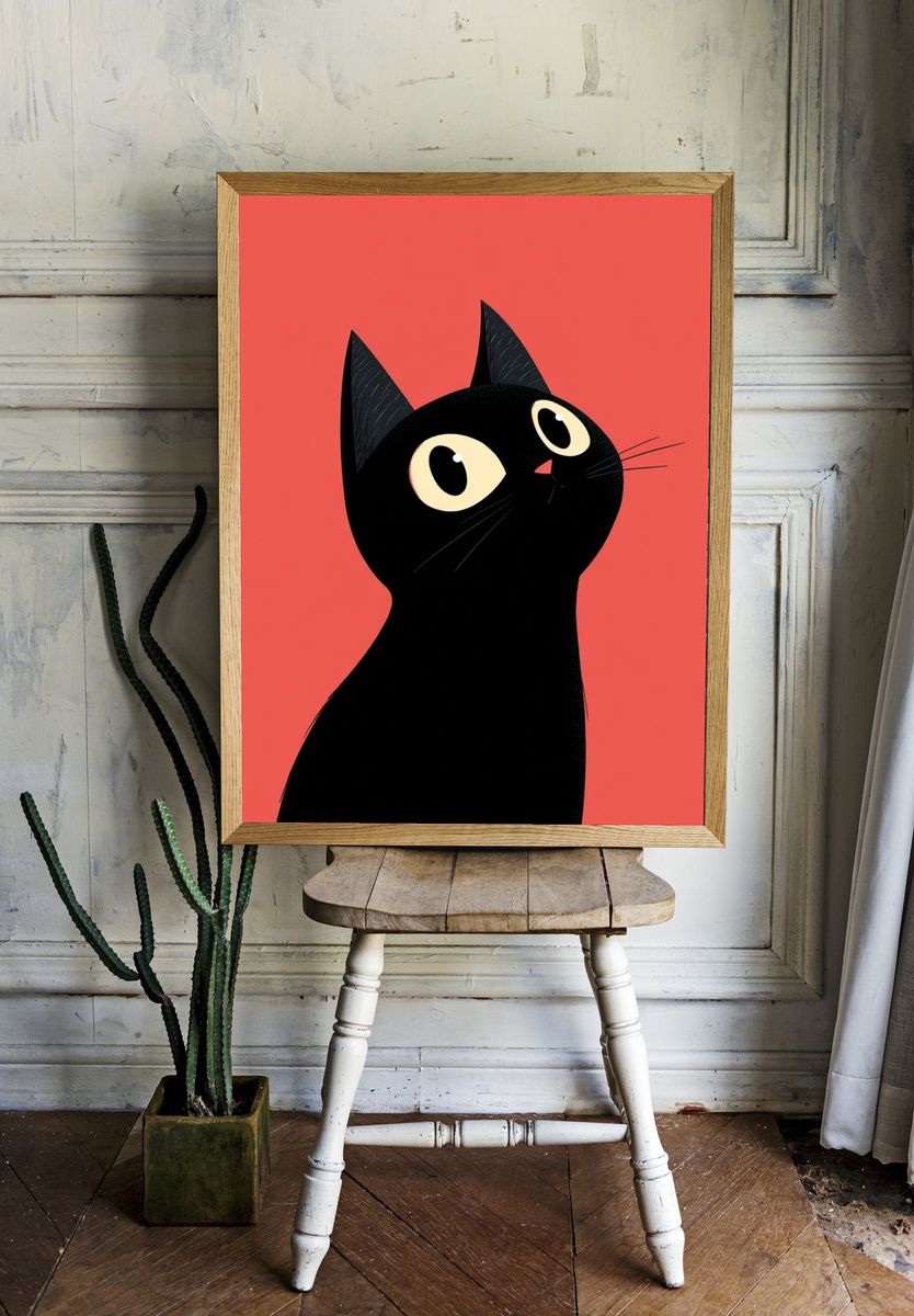 Black Cat Portrait Illustration Poster. room preview