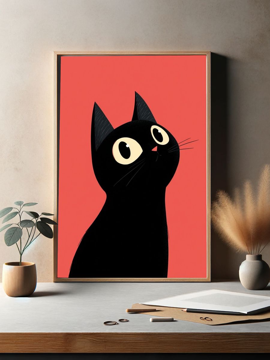 Black Cat Portrait Illustration Poster. — room view 2
