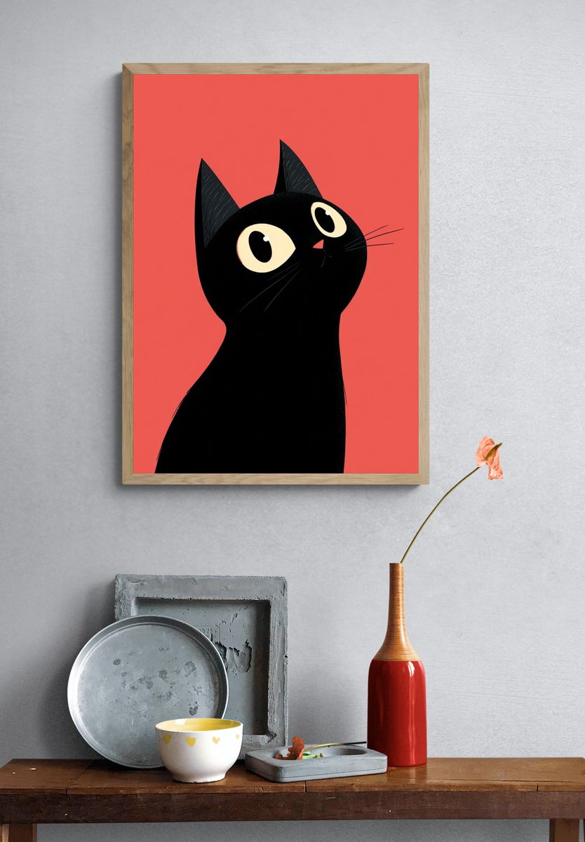 Black Cat Portrait Illustration Poster. — room view 3