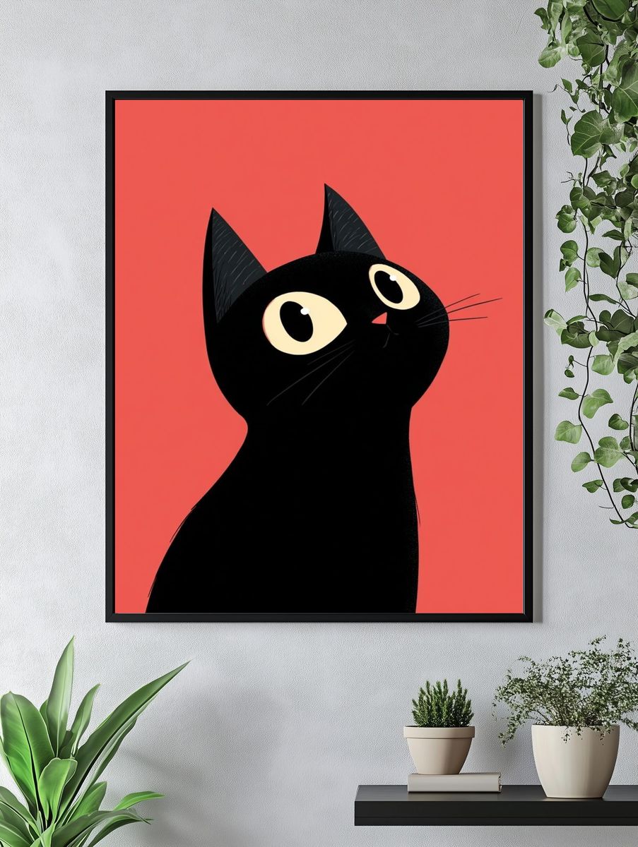 Black Cat Portrait Illustration Poster. — room view 4