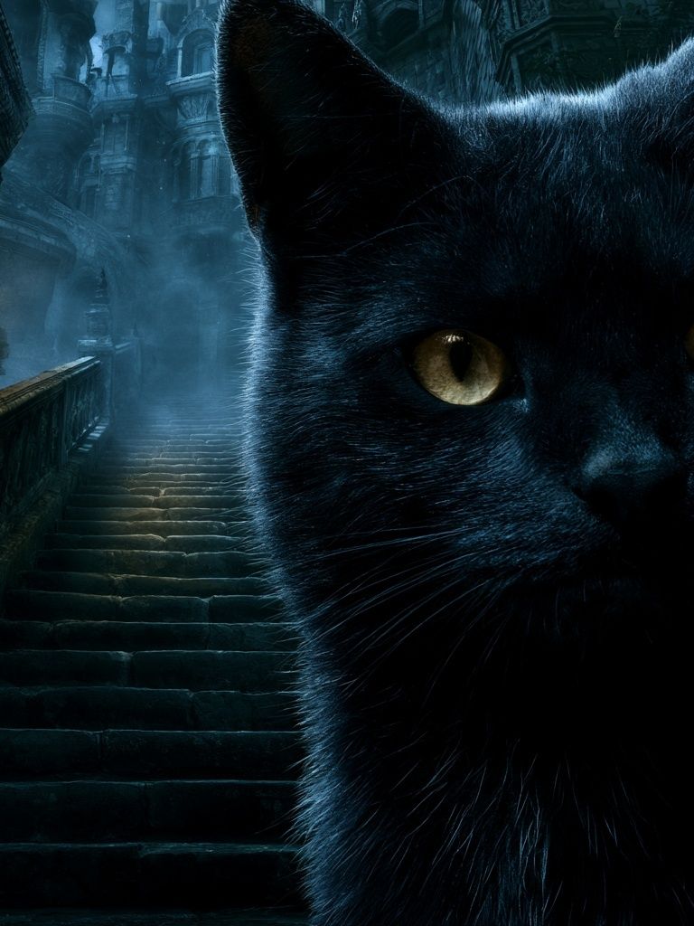 Black Cat Gothic Stairway Poster. poster — animals art