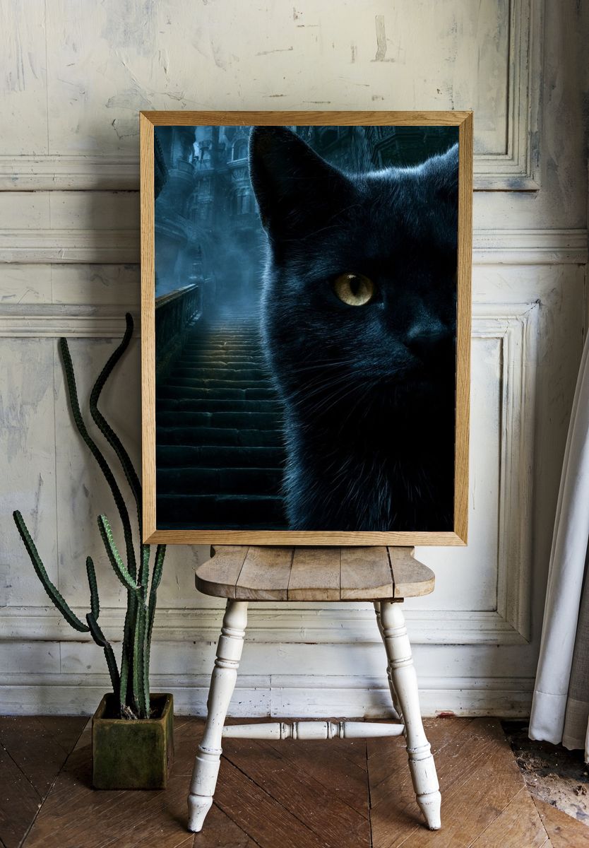 Black Cat Gothic Stairway Poster. room preview