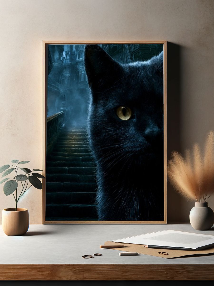 Black Cat Gothic Stairway Poster. — room view 2