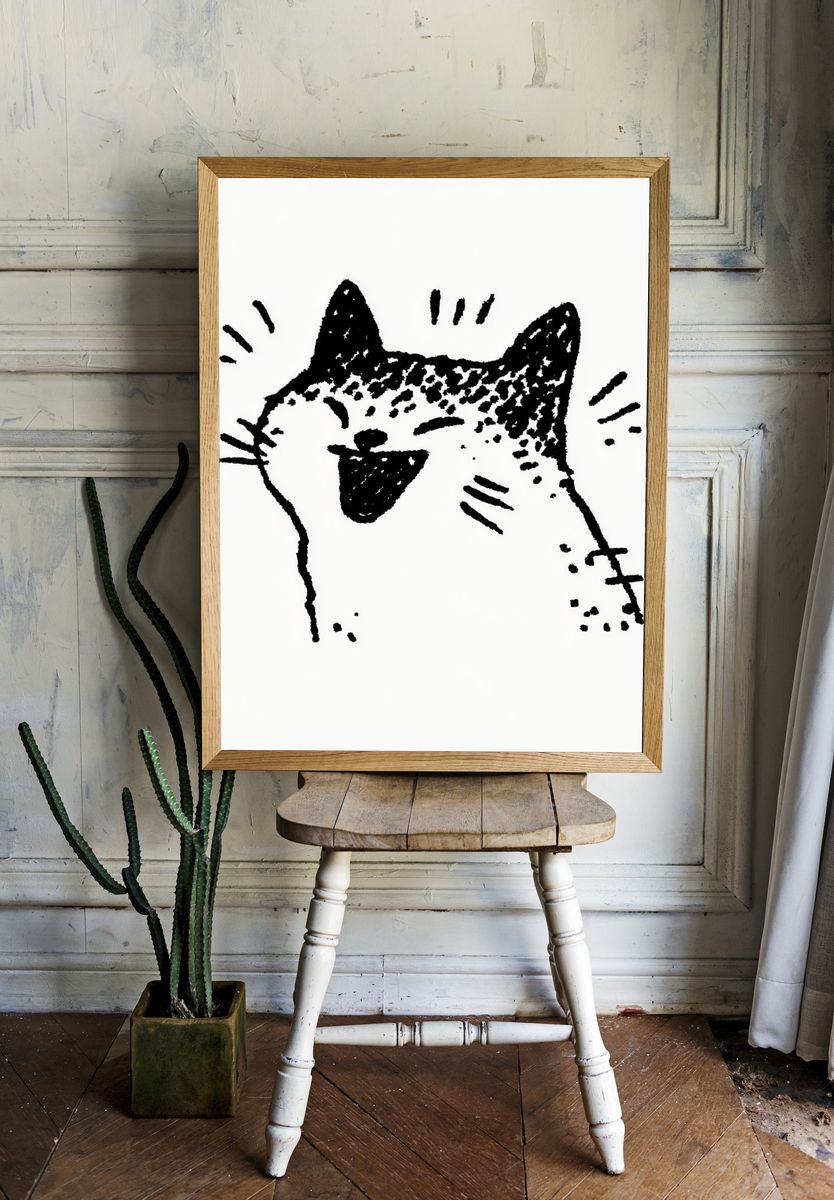 Playful Cat Line Art Poster. room preview