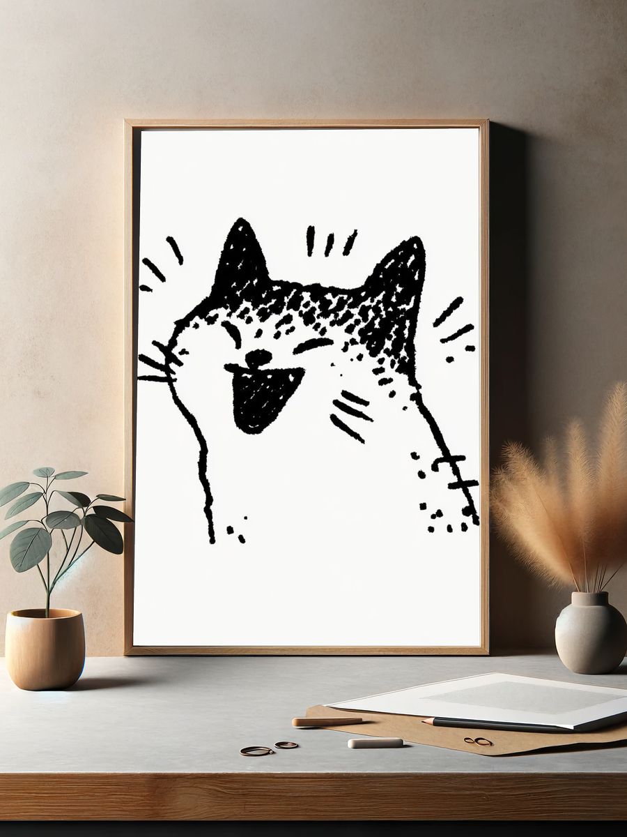 Playful Cat Line Art Poster. — room view 2