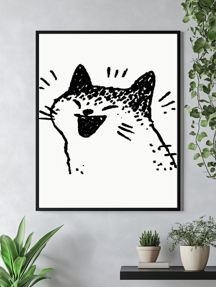 Playful Cat Line Art Poster. — room view 4