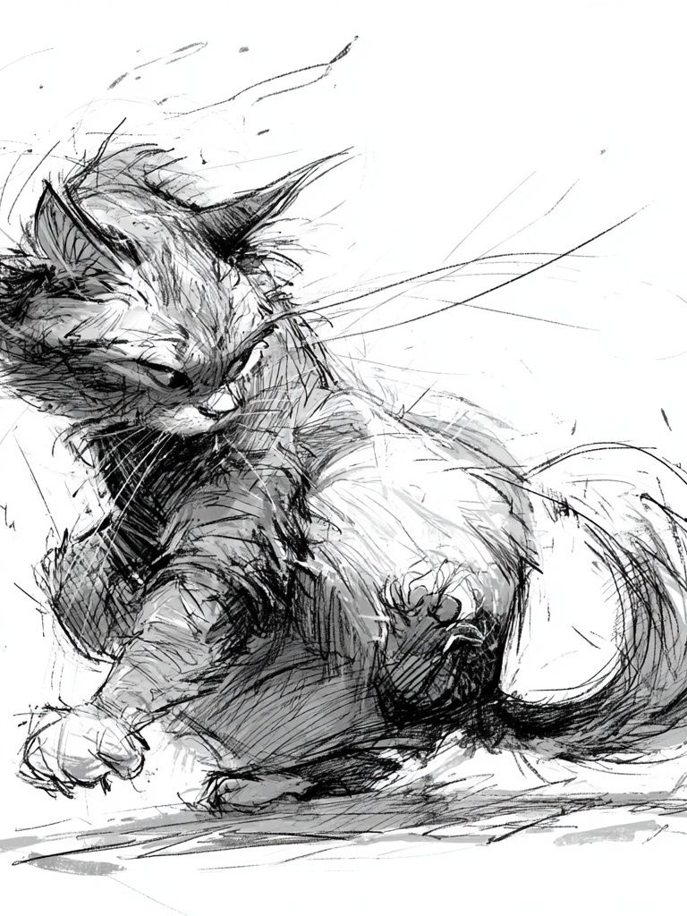 Playful Cat Sketch Poster. poster detail