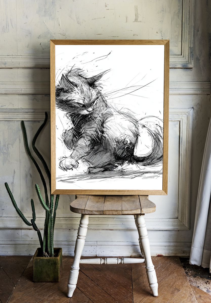 Playful Cat Sketch Poster. room preview