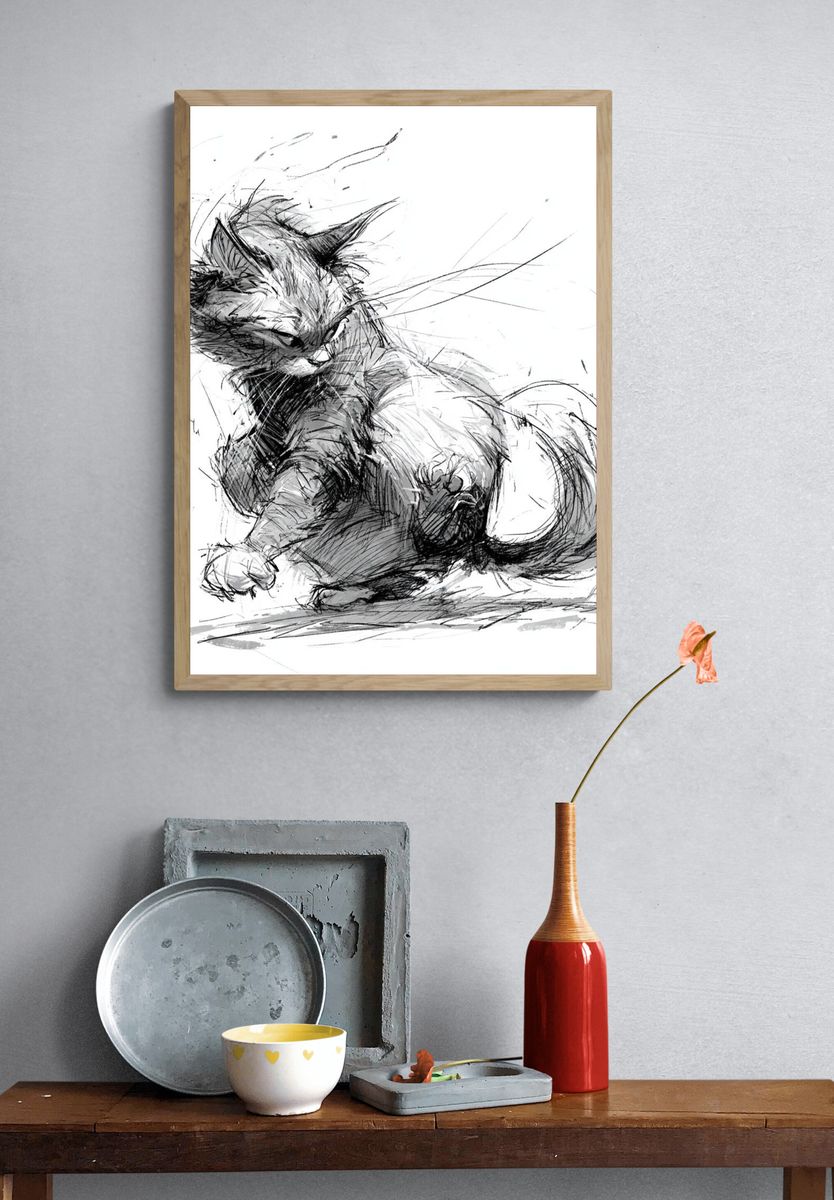Playful Cat Sketch Poster. — room view 3
