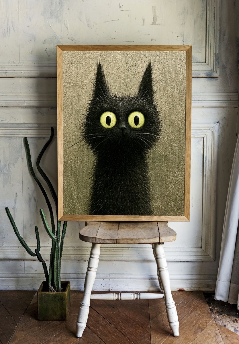 Black Cat Portrait Illustration Poster. room preview