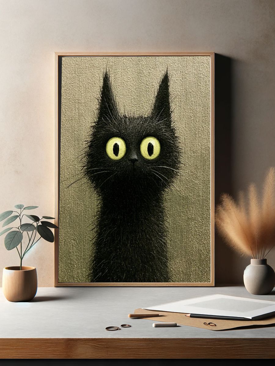 Black Cat Portrait Illustration Poster. — room view 2