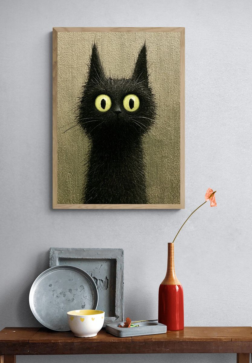 Black Cat Portrait Illustration Poster. — room view 3