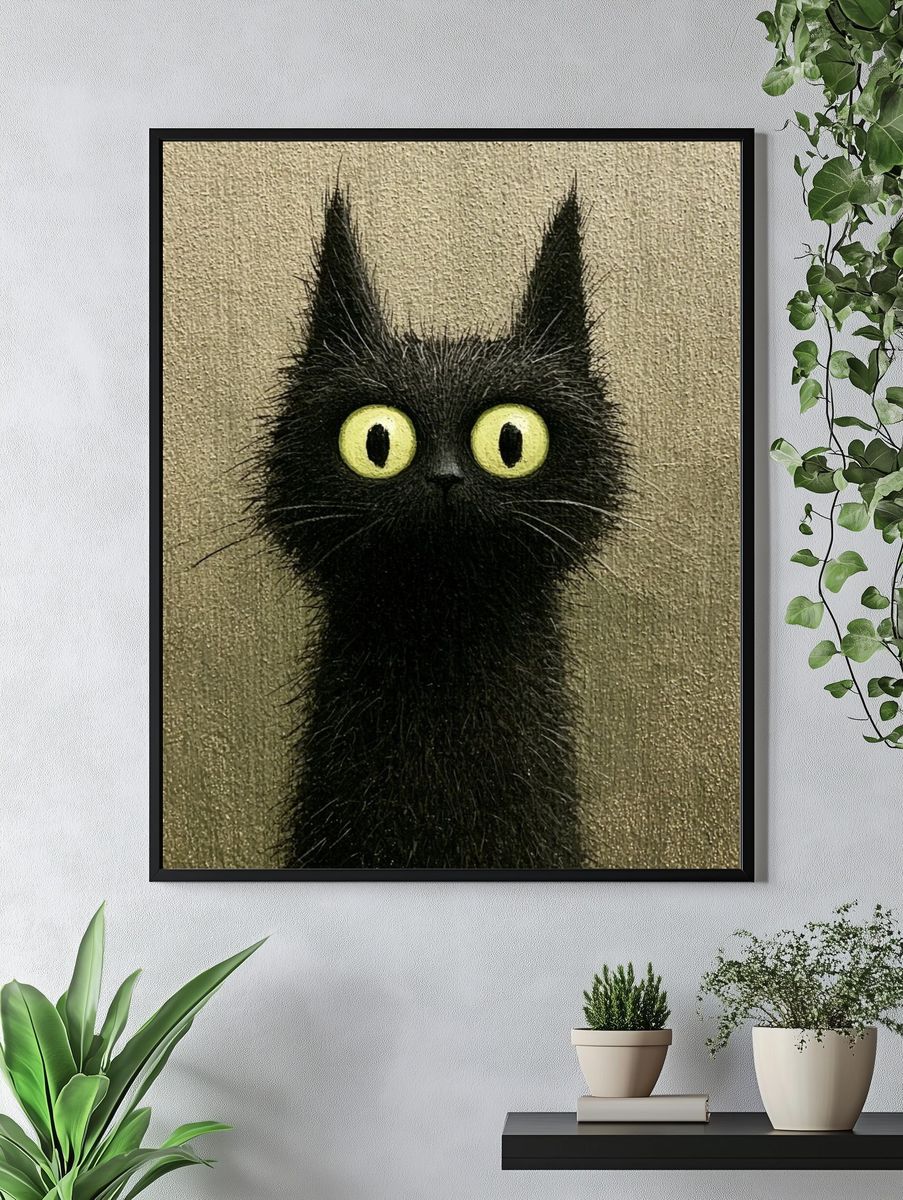 Black Cat Portrait Illustration Poster. — room view 4