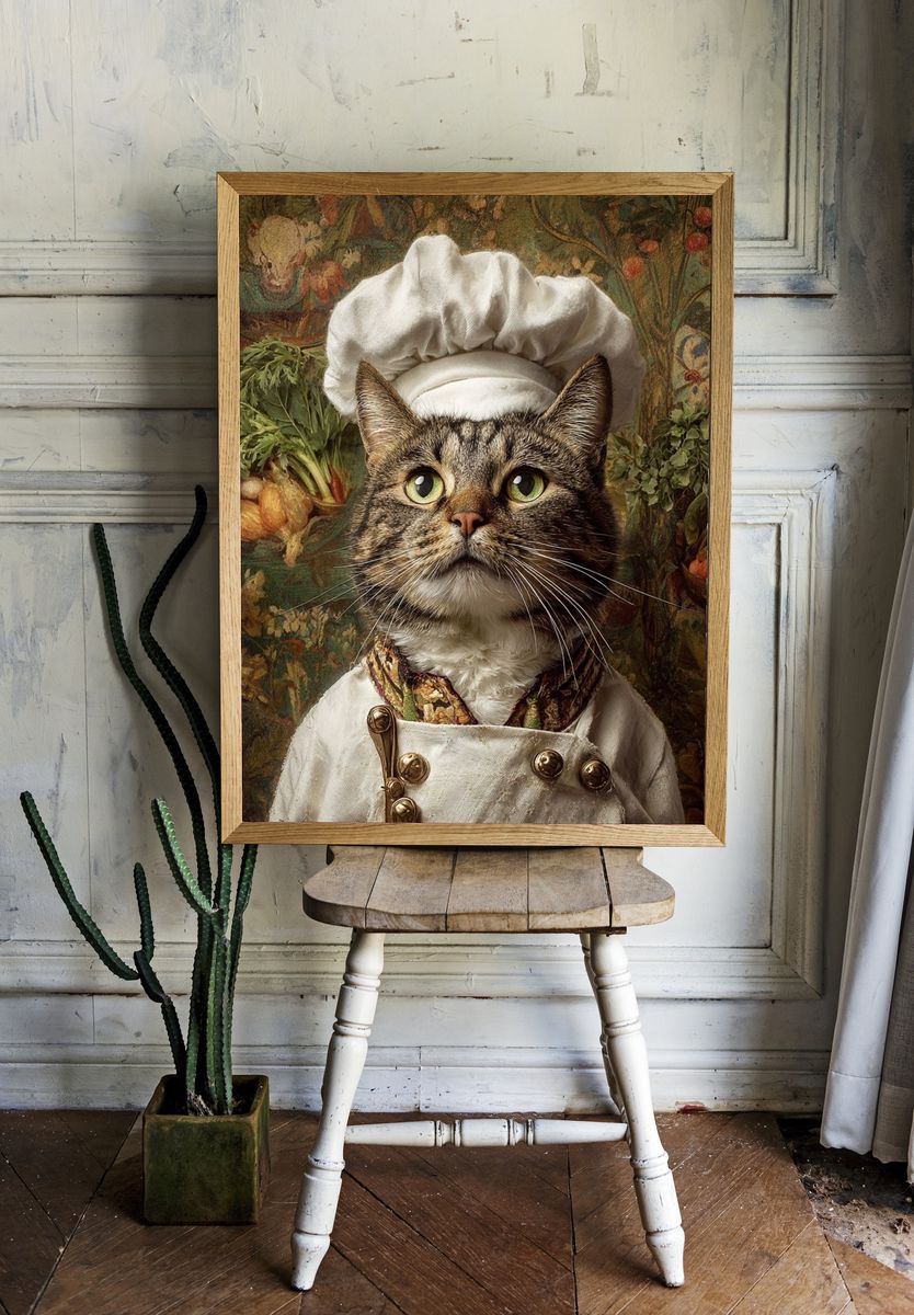 Chef Cat Portrait Print. — room view 1