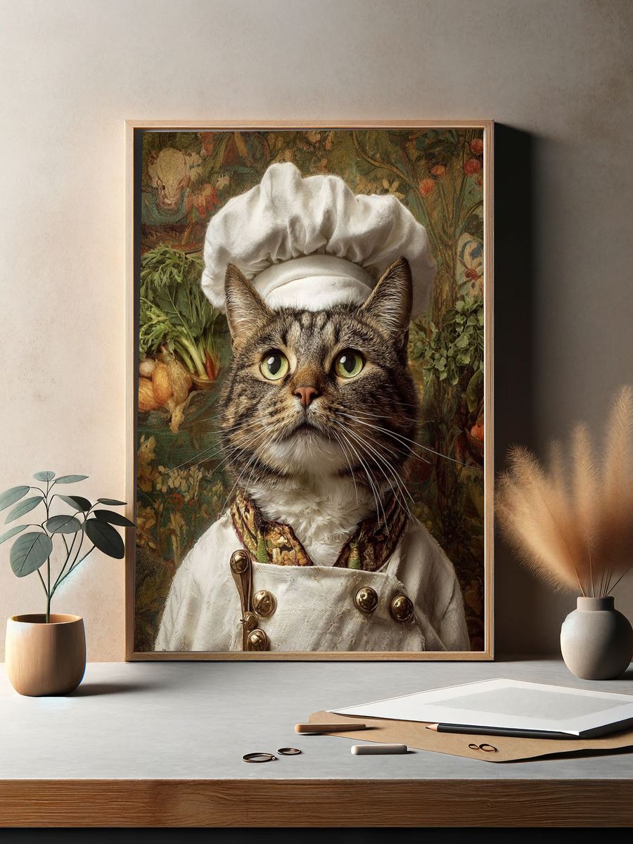 Chef Cat Portrait Print. — room view 2