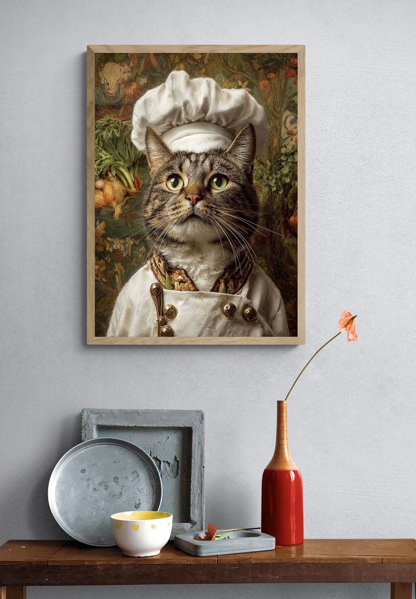 Chef Cat Portrait Print. — room view 3