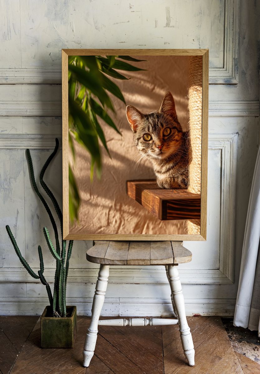 Sunlit Tabby Cat Photography Poster. — room view 1