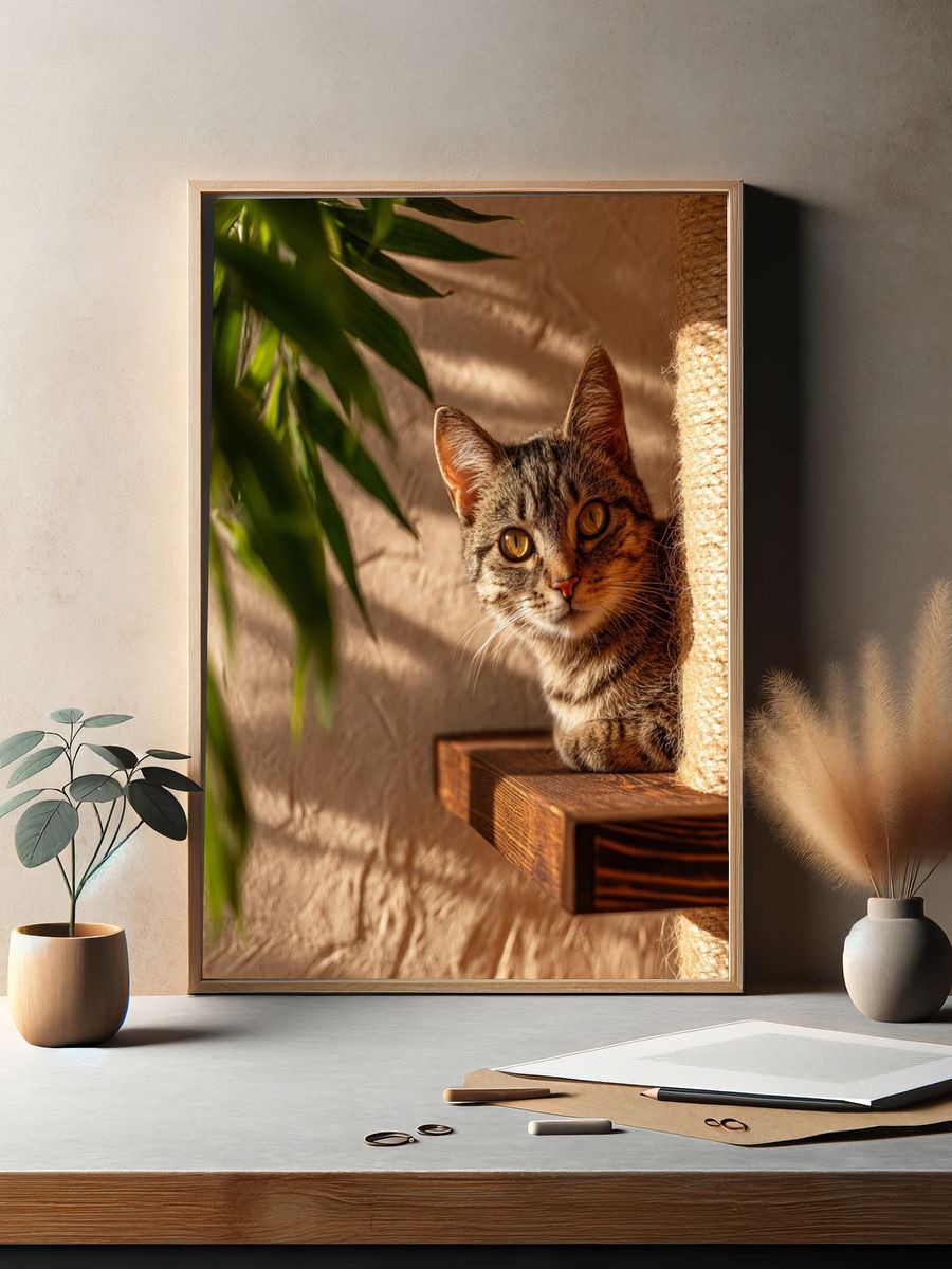 Sunlit Tabby Cat Photography Poster. — room view 2