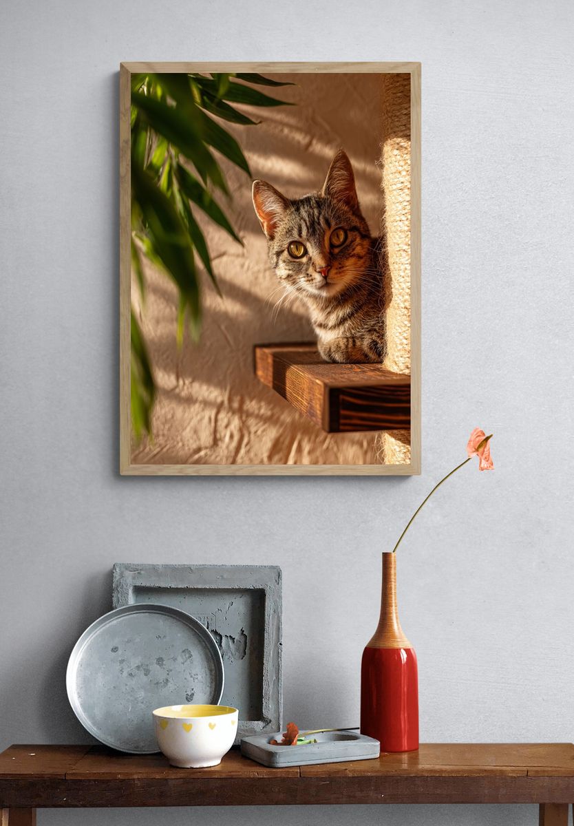 Sunlit Tabby Cat Photography Poster. — room view 3