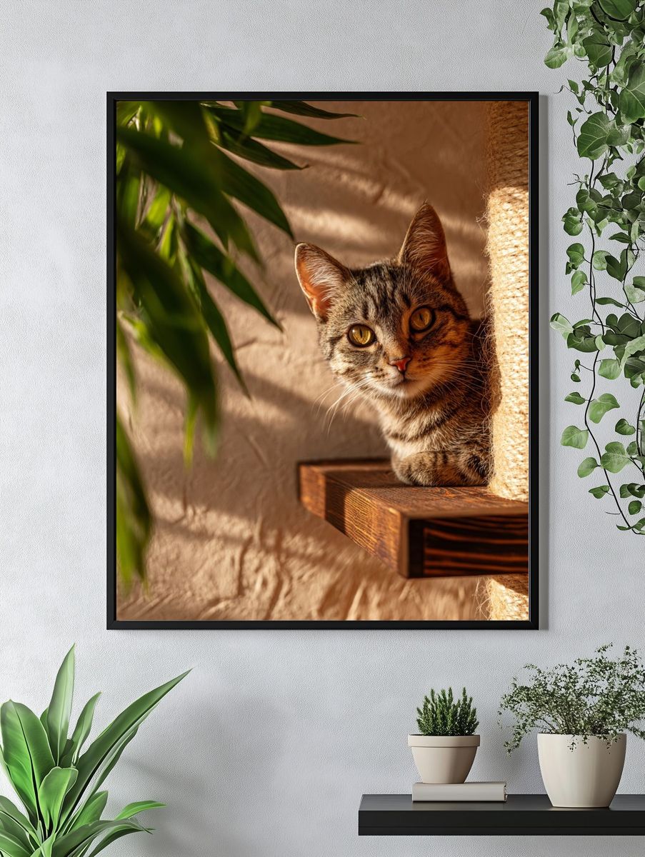 Sunlit Tabby Cat Photography Poster. — room view 4