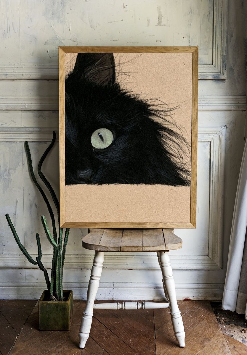 Black Cat Portrait Print. — room view 1