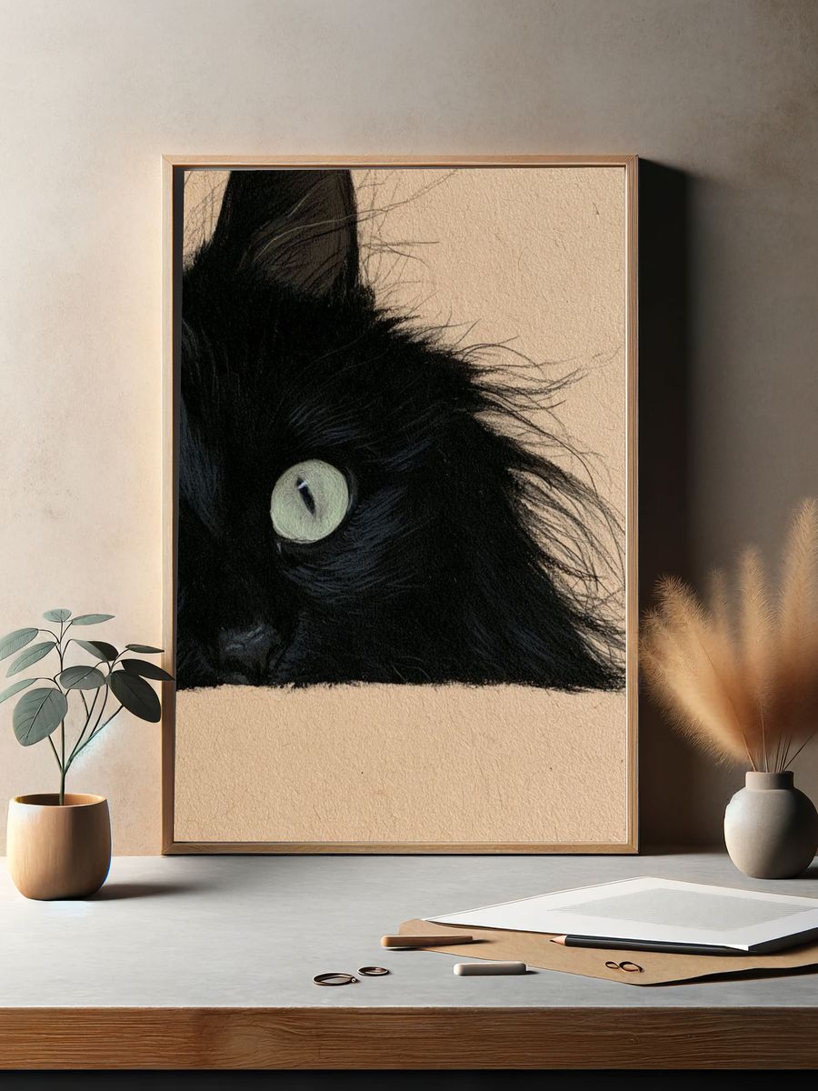 Black Cat Portrait Print. — room view 2