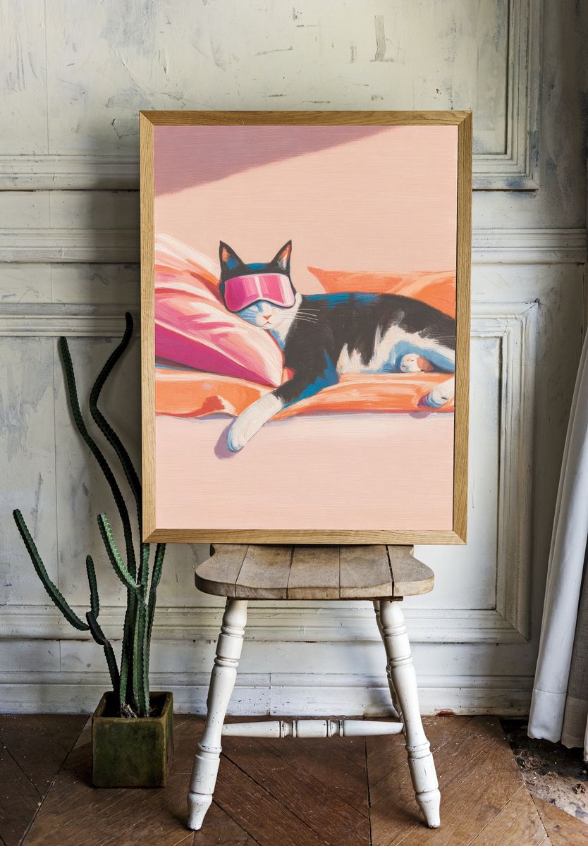 Relaxing Cat — Illustration Print. — room view 1